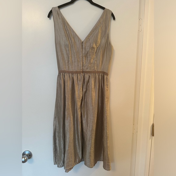 Loft dress metallic champagne pleated wrap front - Picture 2 of 3